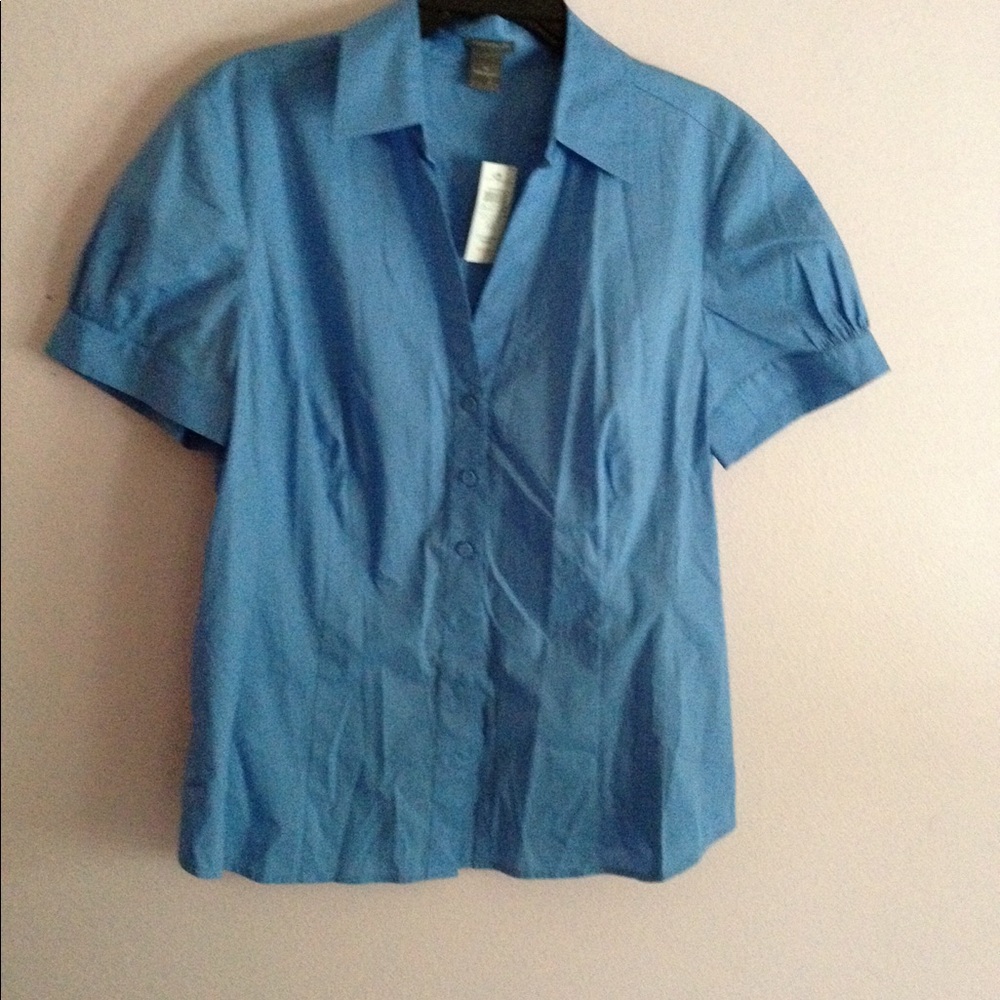 Ann Taylor Blue short sleeve button down shirt